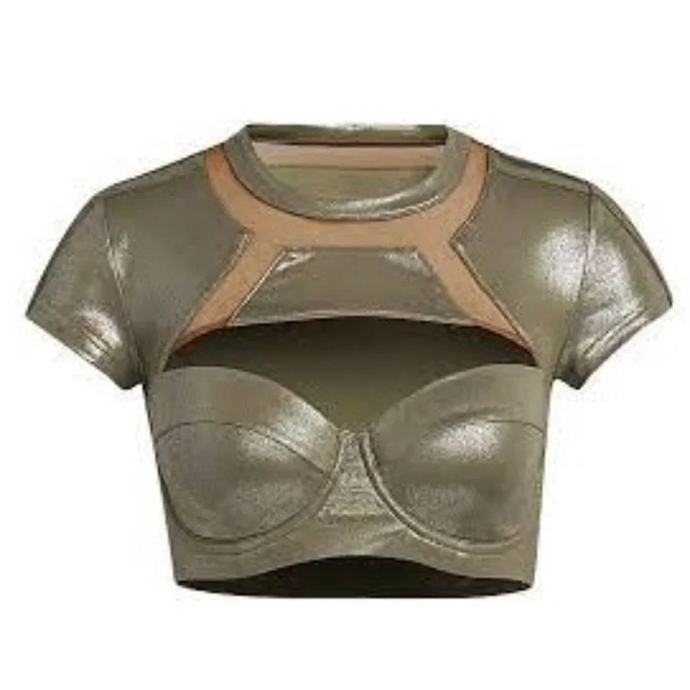 Adidas Ivy Park | Metallic Olive Green Swim Top with Cut Out & Open Mes… - Picture 1 of 14